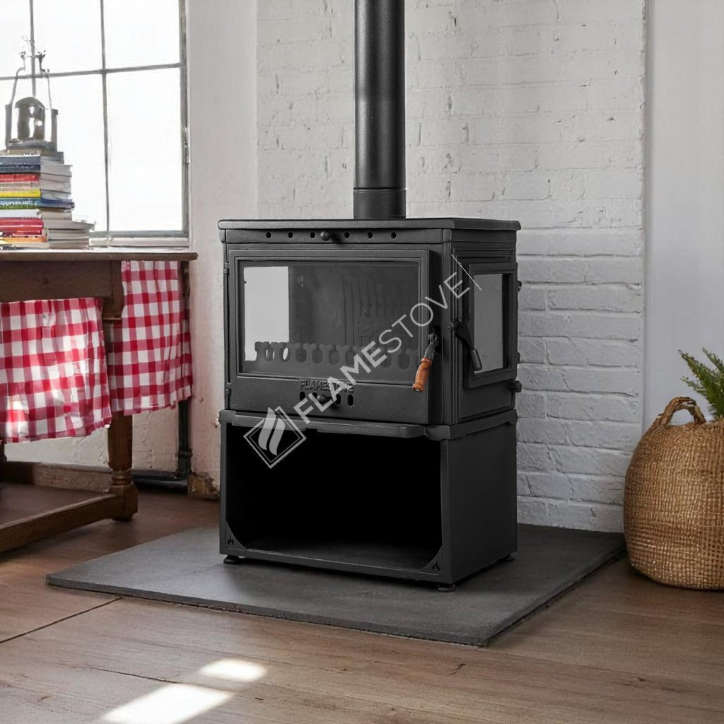 FS-042YKST Flame Stove Retro Lux YK Stil Döküm Soba, Yan Kapaklı, Odunluklu, 3 Camlı, 10 kW 7