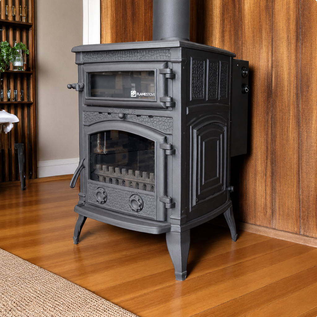 FS-013SS Flame Stove Sirius Mega Sulu Sistem Döküm Soba, Yüksek Verimli Çift Yanmalı Odun Kömür 3