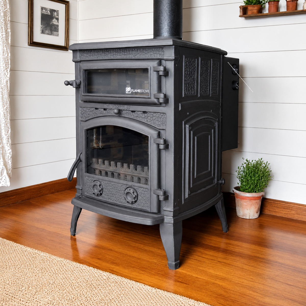 FS-013SS Flame Stove Sirius Mega Sulu Sistem Döküm Soba, Yüksek Verimli Çift Yanmalı Odun Kömür 2
