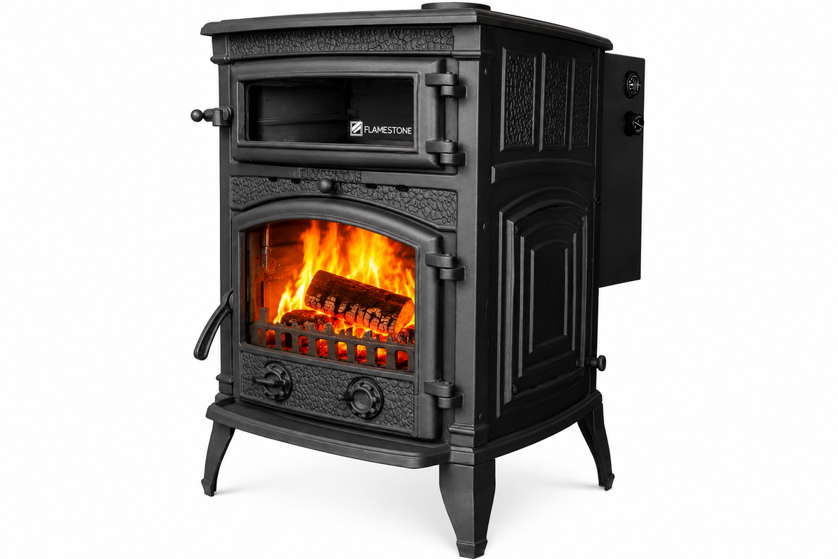 FS-013SS Flame Stove Sirius Mega Sulu Sistem Döküm Soba, Yüksek Verimli Çift Yanmalı Odun Kömür 1