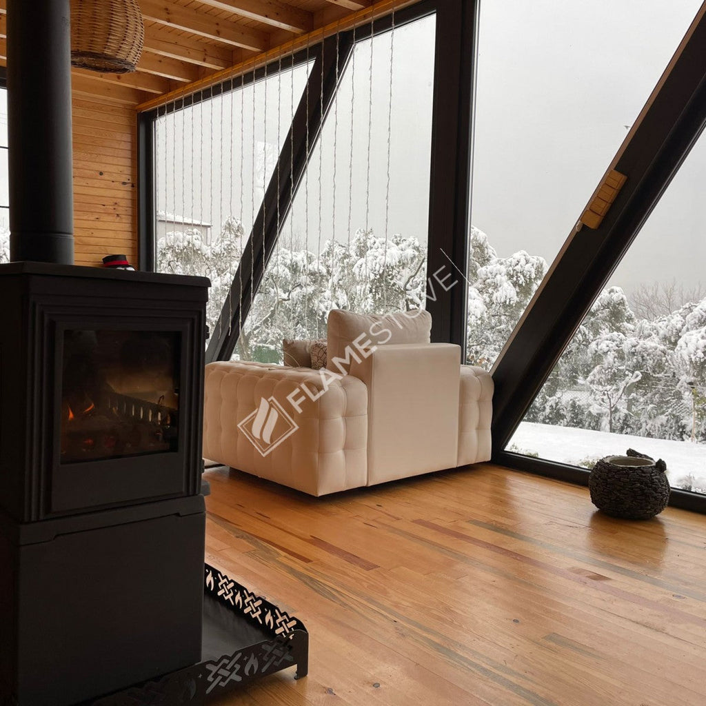 FS-042YKST Flame Stove Retro Lux YK Stil Döküm Soba, Yan Kapaklı, Odunluklu, 3 Camlı, 10 kW 11