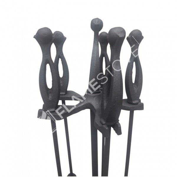 FS-103D Flame Stove Üstün Pik Döküm Dünya Başlı 4 Parça Soba Maşa Takımı Ergonomik Şömine Seti 6