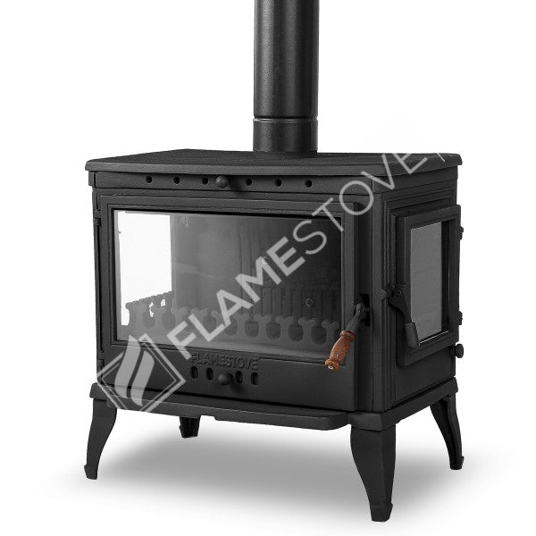 FS-042YK Flame Stove Retro Lux Yan Kapaklı 3 Camlı Döküm Soba, Odun Kömür Sobası 3