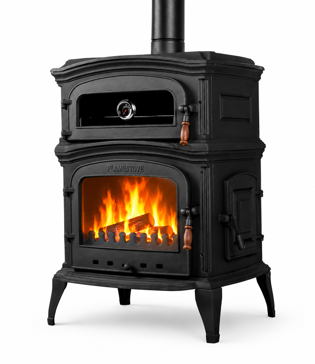 FS-033YK Flame Stove Altara Premium Fırınlı Yan Kapaklı Döküm Soba: Çift Yanmalı, A Enerji Sınıfı 1