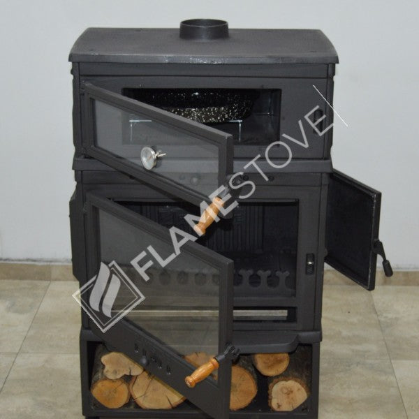 FS-044YKST Flame Stove Retro Dik Fırınlı Odun Sobası, Yan Kapaklı, Çift Yanmalı, Schott Robax Camlı, 13 kW 12