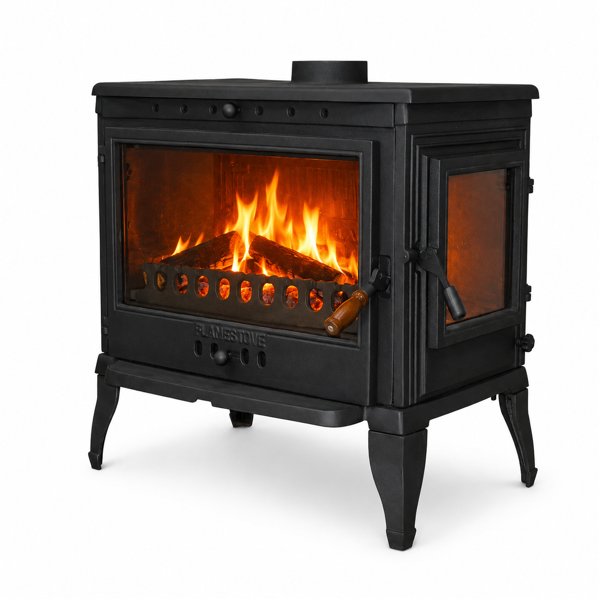 FS-042YK Flame Stove Retro Lux Yan Kapaklı 3 Camlı Döküm Soba, Odun Kömür Sobası 1