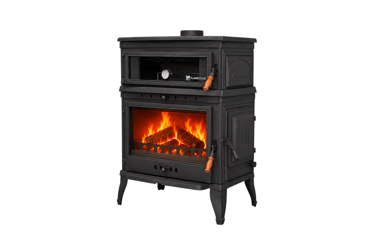 FS-044YK Flame Stove Retro Fırınlı Döküm Soba, Odun Kömür Sobası, Termostatlı, 13 kW 1