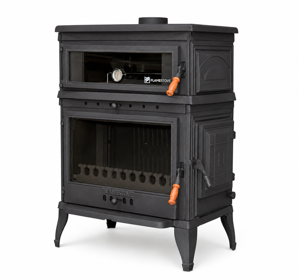 FS-044YK Flame Stove Retro Fırınlı Döküm Soba, Odun Kömür Sobası, Termostatlı, 13 kW 3