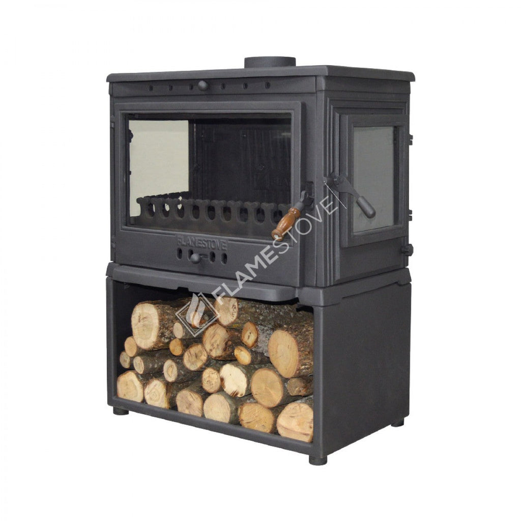FS-042YKST Flame Stove Retro Lux YK Stil Döküm Soba, Yan Kapaklı, Odunluklu, 3 Camlı, 10 kW 10