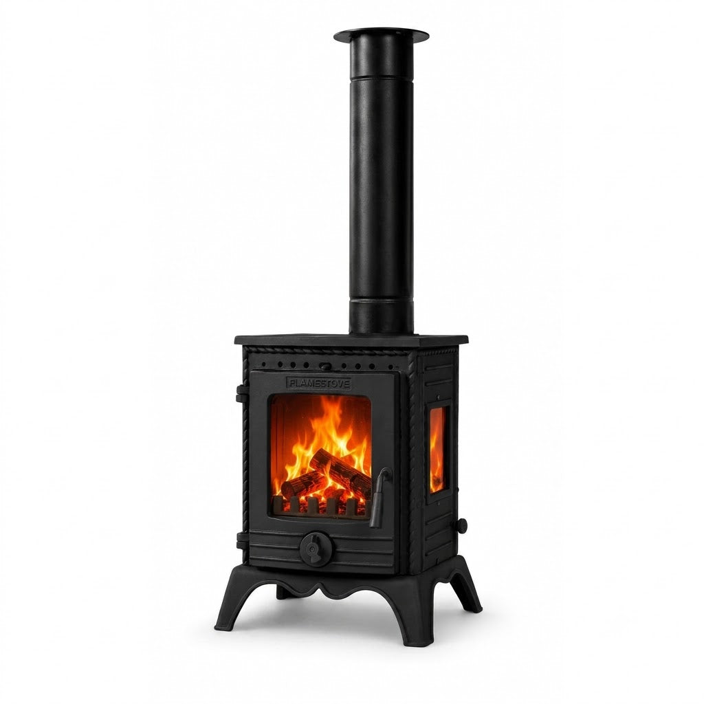 FS-052 Flame Stove Minör Lüx 3 Camlı Döküm Soba: Yüksek Verimli Odun & Kömür Isıtıcı, A Sınıfı 3