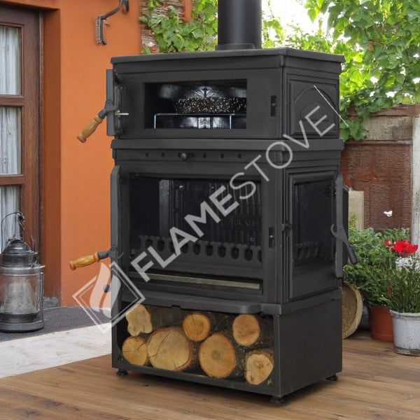 FS-044YKST Flame Stove Retro Dik Fırınlı Odun Sobası, Yan Kapaklı, Çift Yanmalı, Schott Robax Camlı, 13 kW 8