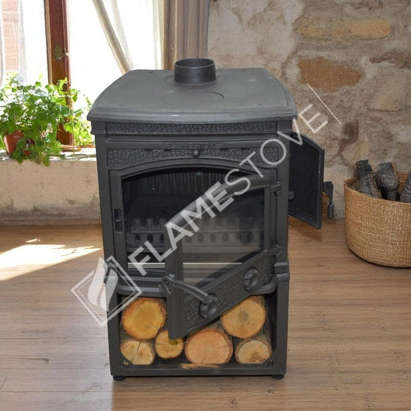 FS-016YKST Flame Stove Sirius Star Yüksek Verimli Döküm Soba Yan Kapaklı Odunluklu, Schott-Robax Camlı, Odun Kömür 6