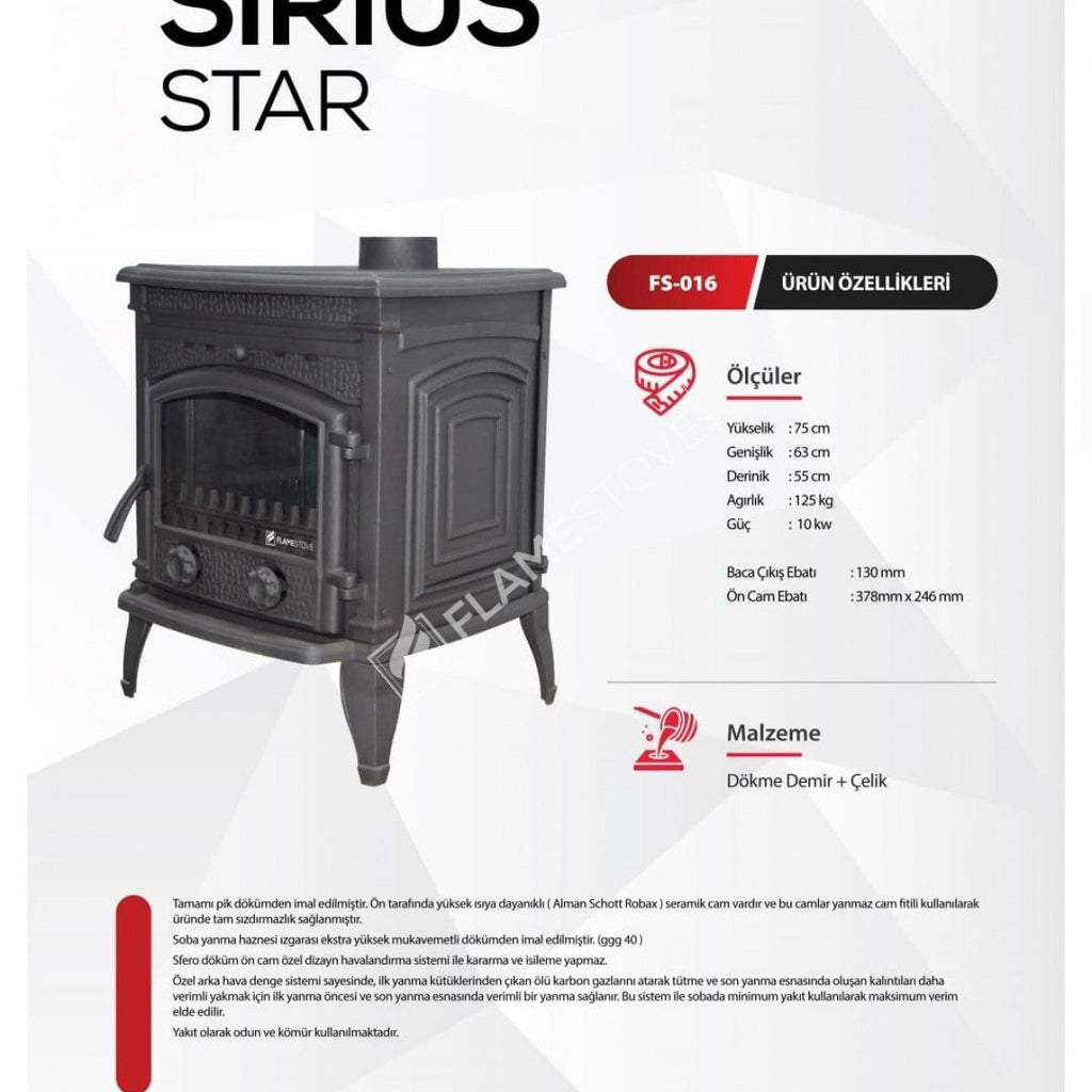 FS-016 Flame Stove Sirius Star Yüksek Verimli Pik Döküm Odun Kömür Sobası FS-016 13