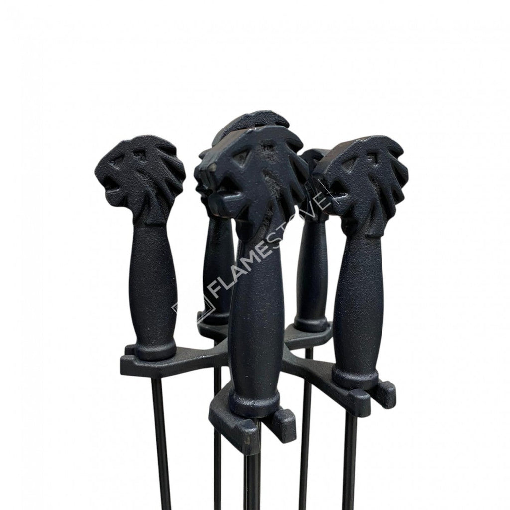 FS-103A Flame Stove Flame Stove Aslan Başlı Pik Döküm 4'lü Şömine Soba Maşa Takımı Seti 4