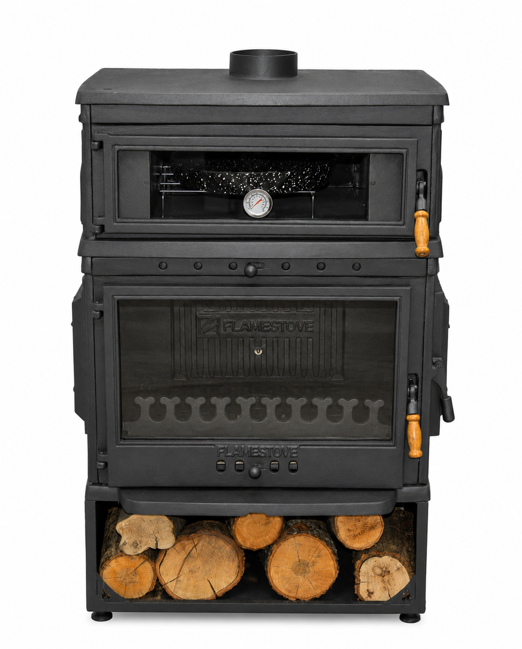 FS-044YKST Flame Stove Retro Dik Fırınlı Odun Sobası, Yan Kapaklı, Çift Yanmalı, Schott Robax Camlı, 13 kW 2