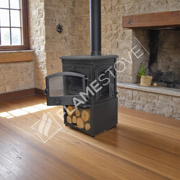 FS-016YKST Flame Stove Sirius Star Yüksek Verimli Döküm Soba Yan Kapaklı Odunluklu, Schott-Robax Camlı, Odun Kömür 8