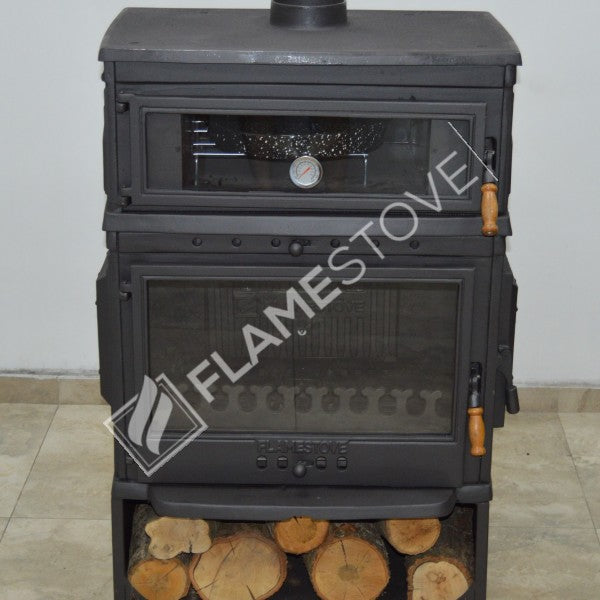 FS-044YKST Flame Stove Retro Dik Fırınlı Odun Sobası, Yan Kapaklı, Çift Yanmalı, Schott Robax Camlı, 13 kW 11