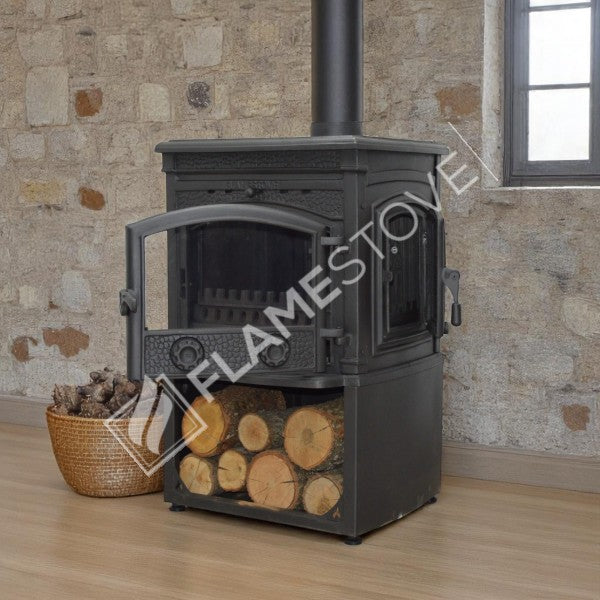 FS-016YKST Flame Stove Sirius Star Yüksek Verimli Döküm Soba Yan Kapaklı Odunluklu, Schott-Robax Camlı, Odun Kömür 7