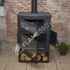FS-044YKST Flame Stove Retro Dik Fırınlı Odun Sobası, Yan Kapaklı, Çift Yanmalı, Schott Robax Camlı, 13 kW 5