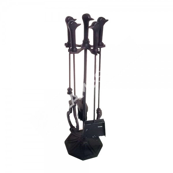FS-103Ö Flame Stove Ördek Başlı 4'lü Pik Döküm Maşa Takımı: Şömine ve Barbekü İçin Ergonomik Set 1