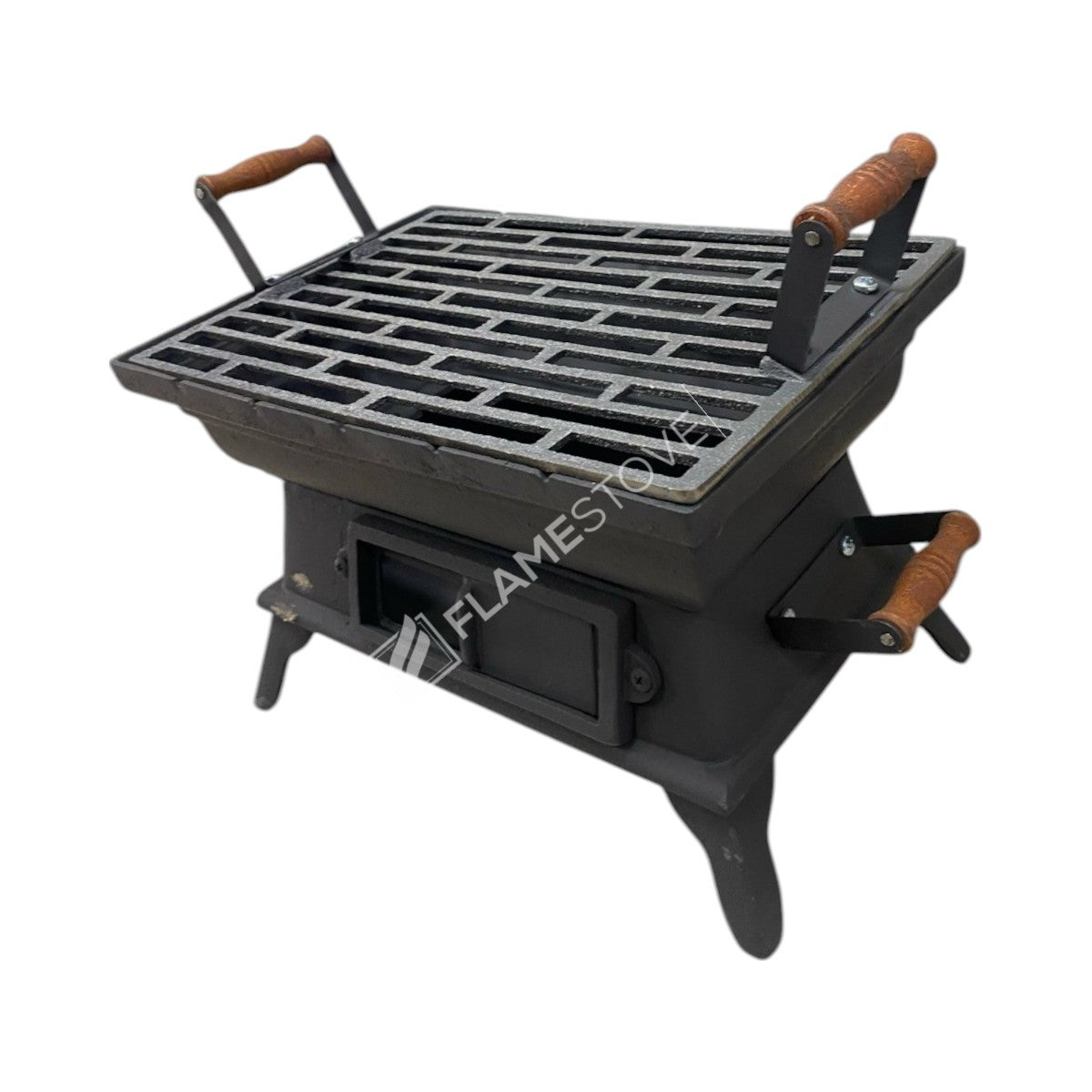 FS-405 Flame Stove Taşınabilir Ahşap Saplı Kare Döküm Piknik Mangalı - Dayanıklı, Kolay Temizlenebilir 4