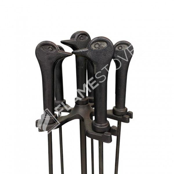 FS-103Ö Flame Stove Ördek Başlı 4'lü Pik Döküm Maşa Takımı: Şömine ve Barbekü İçin Ergonomik Set 6