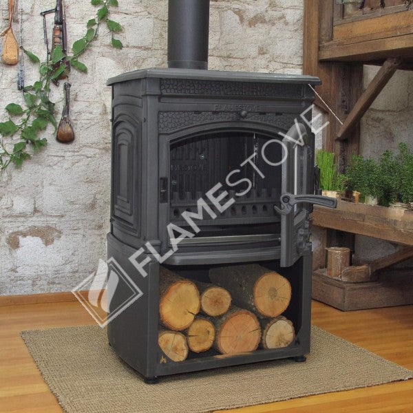 FS-016YKST Flame Stove Sirius Star Yüksek Verimli Döküm Soba Yan Kapaklı Odunluklu, Schott-Robax Camlı, Odun Kömür 5