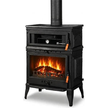 FLAMESTOVE FS-044 Retro Dik Tek Camlı Kuzineli Döküm 1