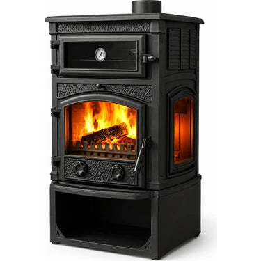 FLAMESTOVE FS-011YKST   Yandan Kapaklı 3 Tarafı Camlı  Odun Hazneli Kuzineli Pik Döküm