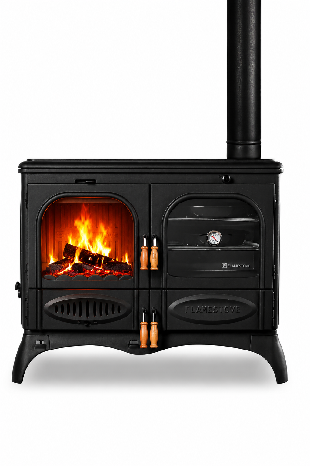 FS-066 Flame Stove Palmiye Döküm Kuzineli Soba: 3 Katlı Fırın, Yan Cam, 15kW Çift Yanmalı 6