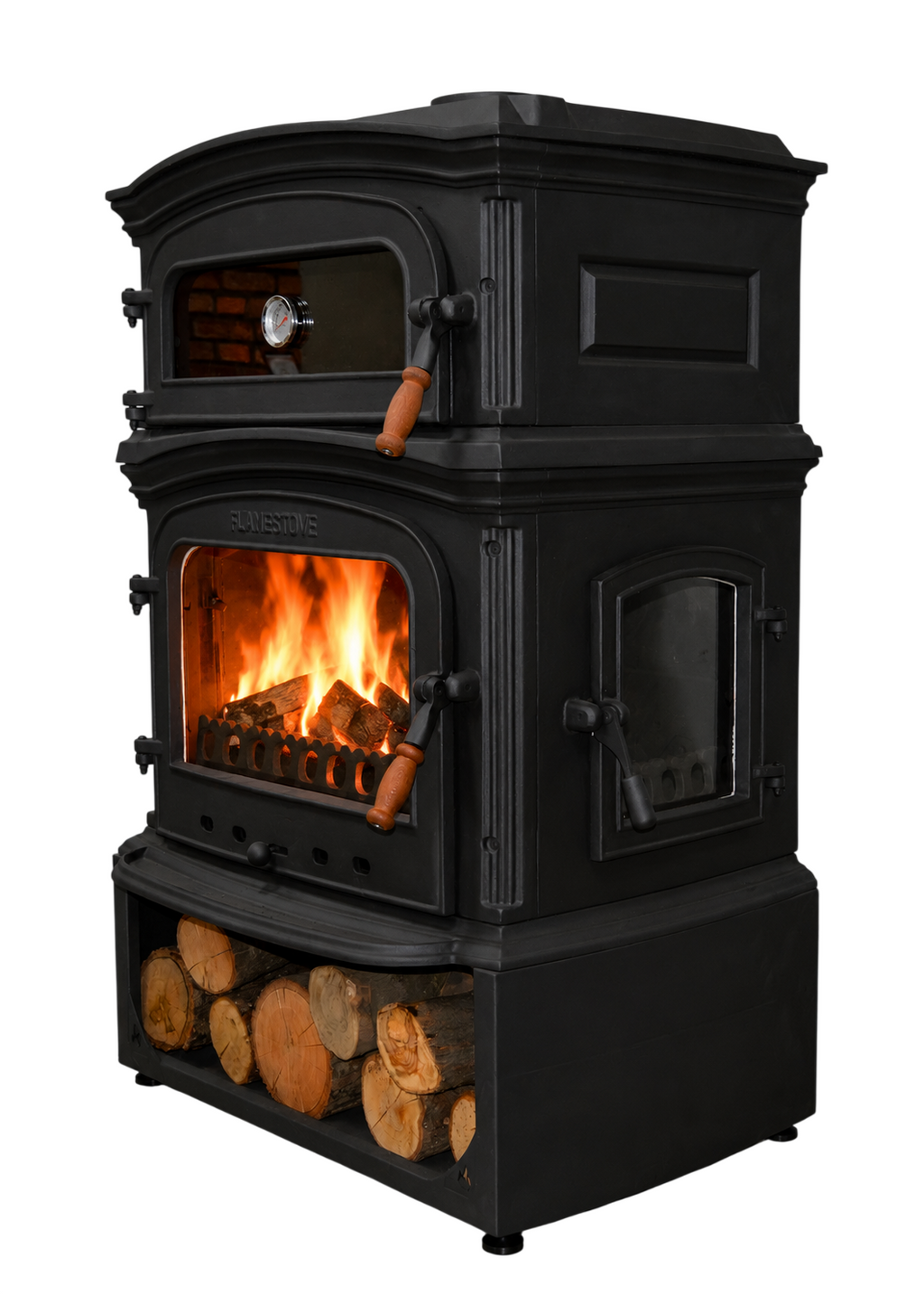 FS-034YKST Flame Stove Fırınlı Döküm Soba, Çift Yanmalı, Odunluklu, 18 kW, A Sınıfı 1