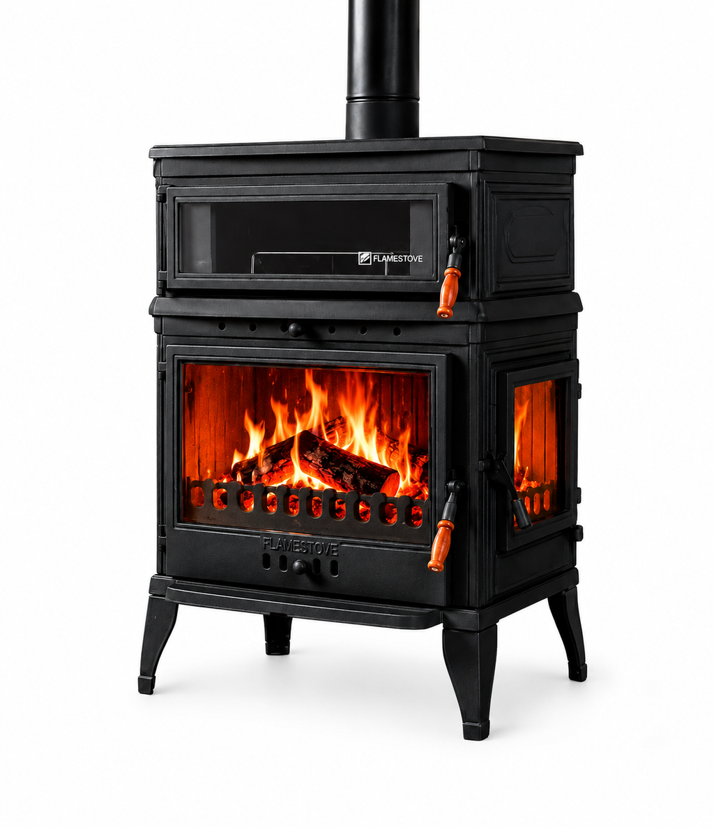 FS-045YK Flame Stove Retro Lux Emaye Fırınlı Döküm Odun Kömür Sobası Yan Kapaklı Yüksek Verimli. 1