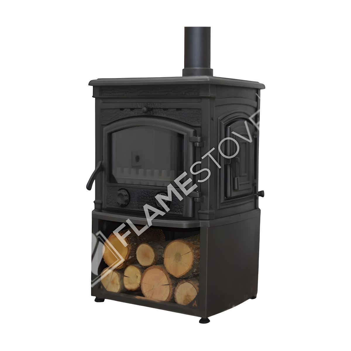 FS-016YKST Flame Stove Sirius Star Yüksek Verimli Döküm Soba Yan Kapaklı Odunluklu, Schott-Robax Camlı, Odun Kömür 3