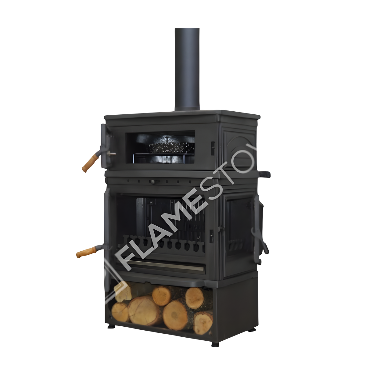 FS-044YKST Flame Stove Retro Dik Fırınlı Odun Sobası, Yan Kapaklı, Çift Yanmalı, Schott Robax Camlı, 13 kW 3